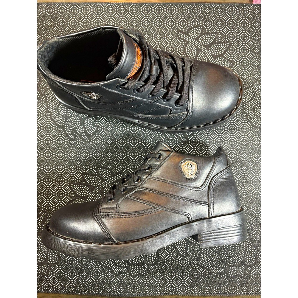 Rare Harley-Davidson Men's Black Leather Lace-Up Sneakers Logo Biker US 9 EU 42
